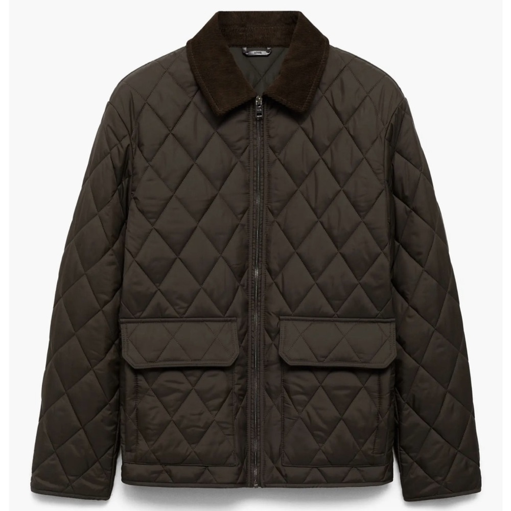 Mango Men's Quilted Jacket in Olive Green